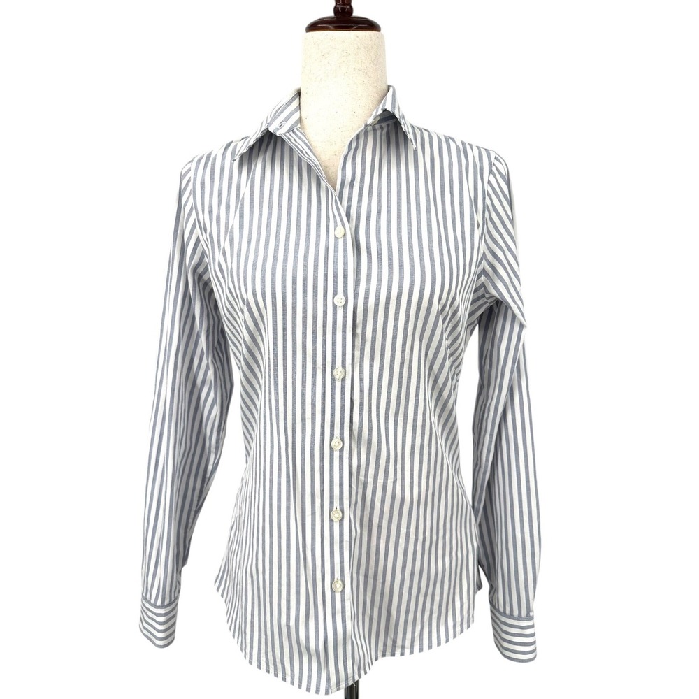 BANANA REPUBLIC Chambray Blue Striped Non-Iron Fitted Long Sleeve Shirt Size 4